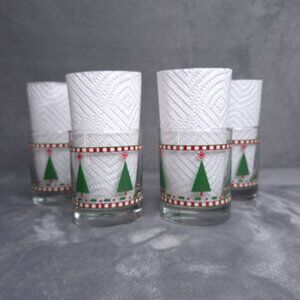 Vintage Debbie Mumm 1998 Christmas Tree Rocks Glasses Set Of 4 Seasonal